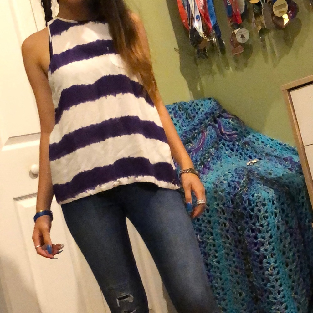 White and purple tank top button down on the back
